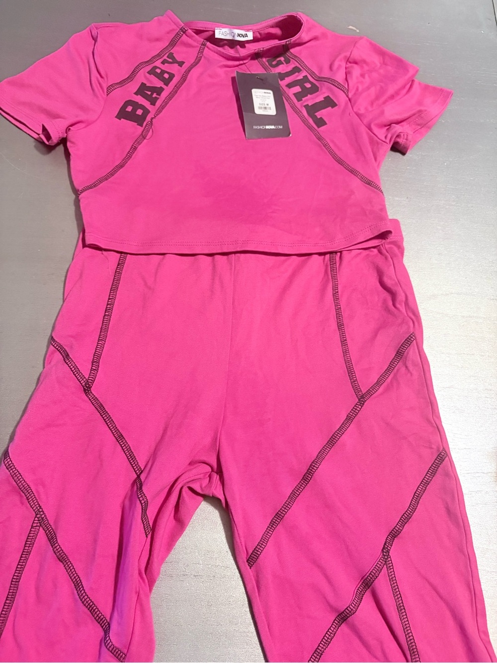Fashion Nova Fuchsia 'BABY GIRL' Two-Piece Active Set